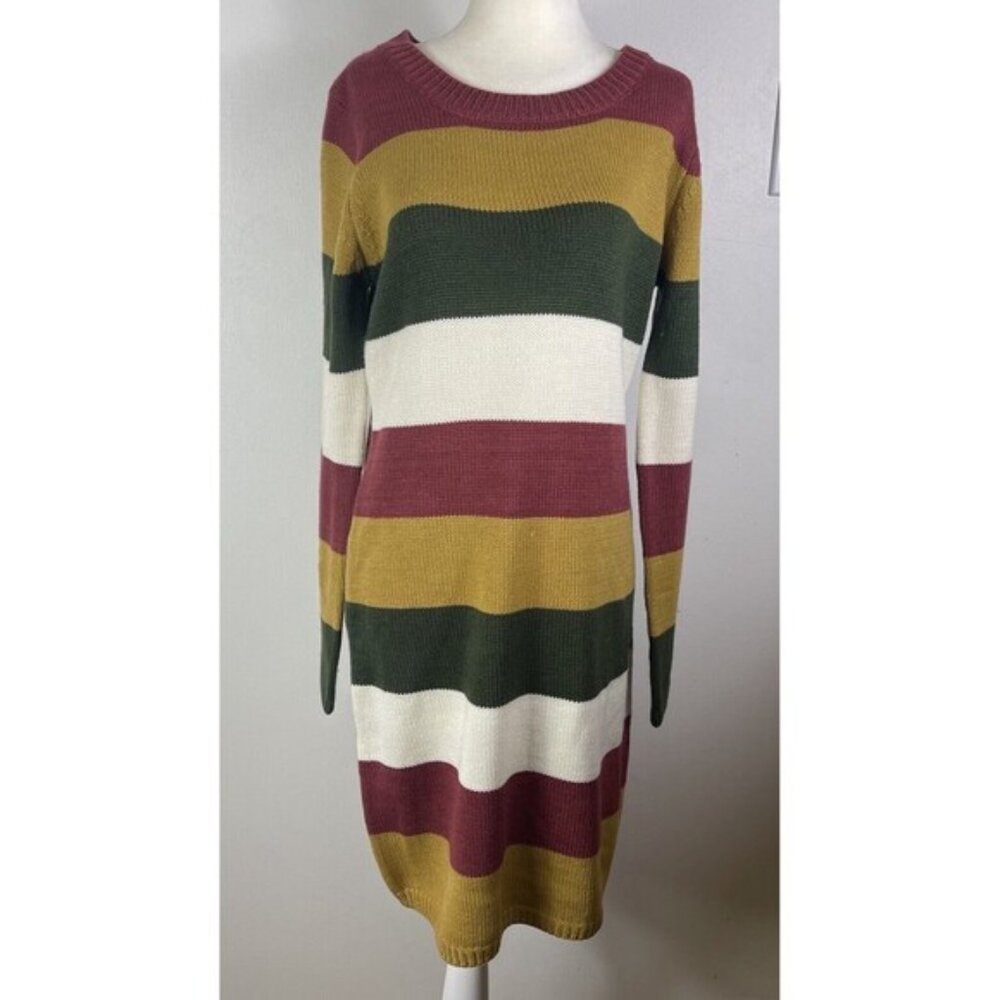 Peach Love Bold Wide Striped Sweater Dress Med Earthy Cottagecore Granola Girl